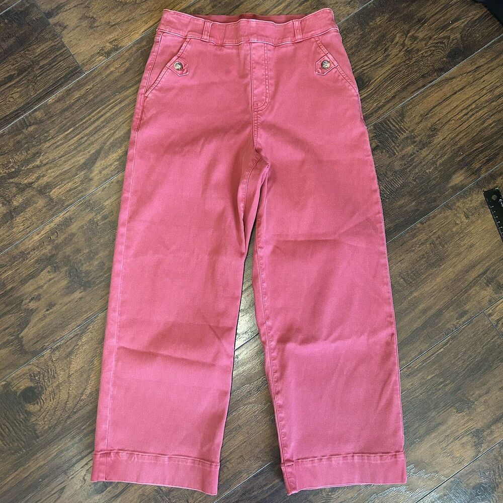 Spanx Pants Womens Medium StretchTwill Pull On Cropped Faded Red Wide Leg 20312Q